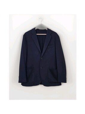 Uniqlo Comfort Knit Blazer M Navy Blue Unstructured Cotton Blend Edgy Stretch